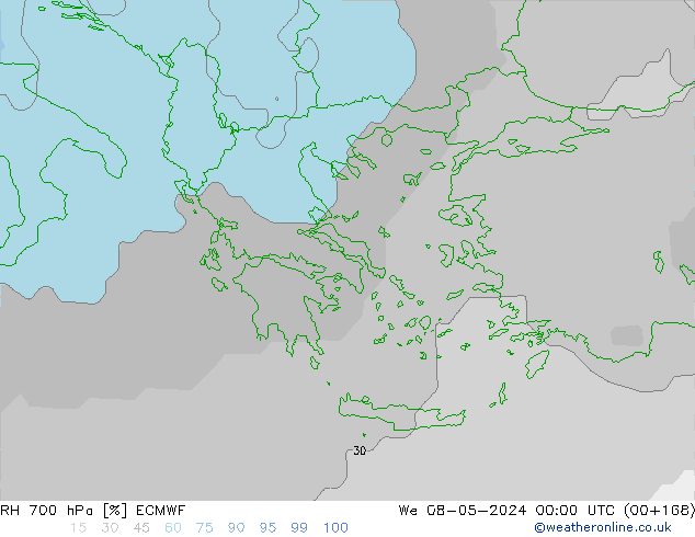 Humedad rel. 700hPa ECMWF mié 08.05.2024 00 UTC