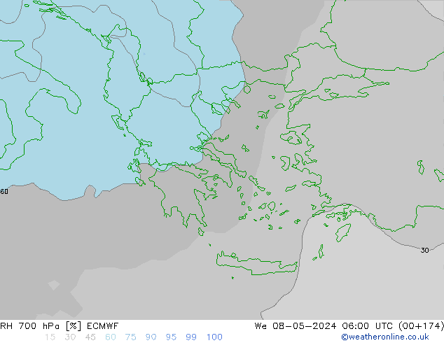 RH 700 hPa ECMWF We 08.05.2024 06 UTC