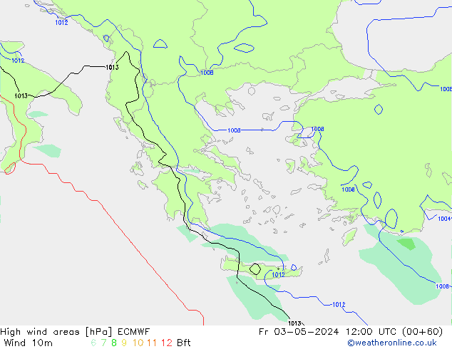 High wind areas ECMWF  03.05.2024 12 UTC