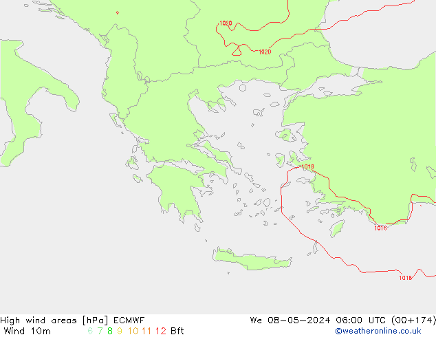 High wind areas ECMWF mié 08.05.2024 06 UTC
