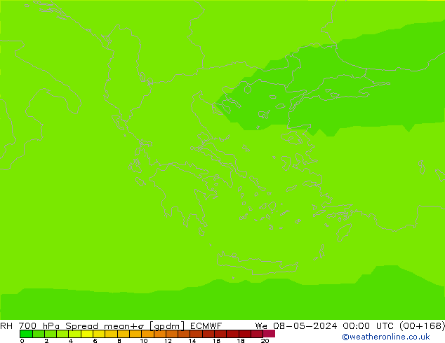 RH 700 hPa Spread ECMWF We 08.05.2024 00 UTC