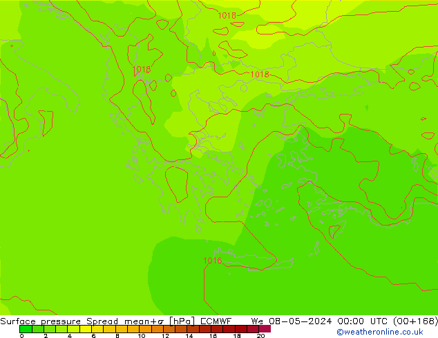 Presión superficial Spread ECMWF mié 08.05.2024 00 UTC