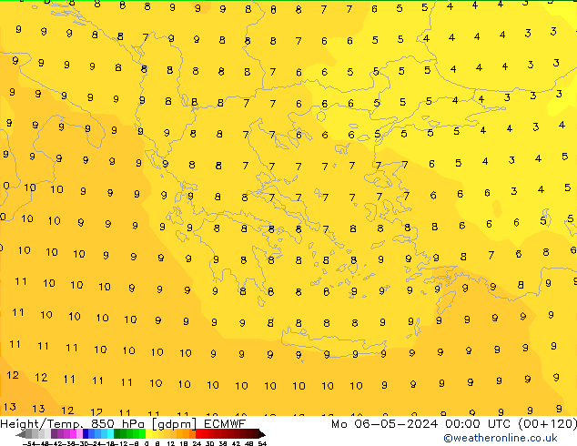 Height/Temp. 850 hPa ECMWF Mo 06.05.2024 00 UTC