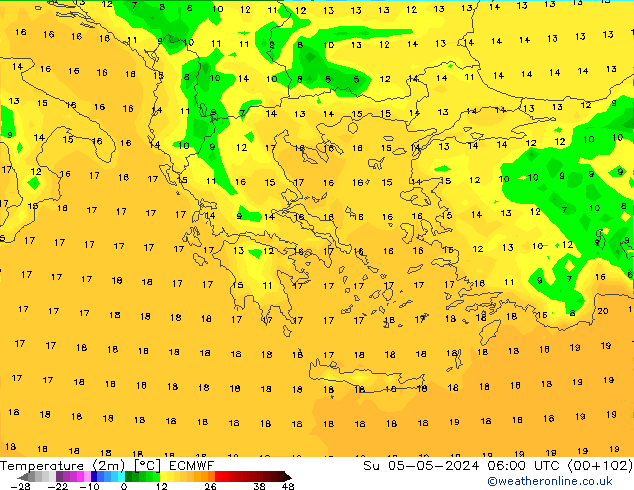 Temperaturkarte (2m) ECMWF So 05.05.2024 06 UTC