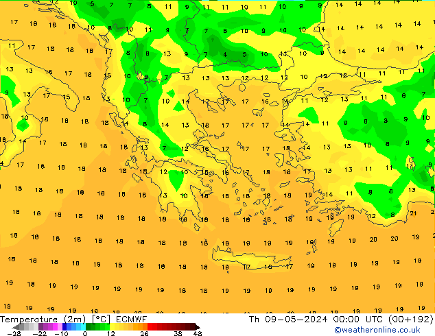 Temperature (2m) ECMWF Th 09.05.2024 00 UTC