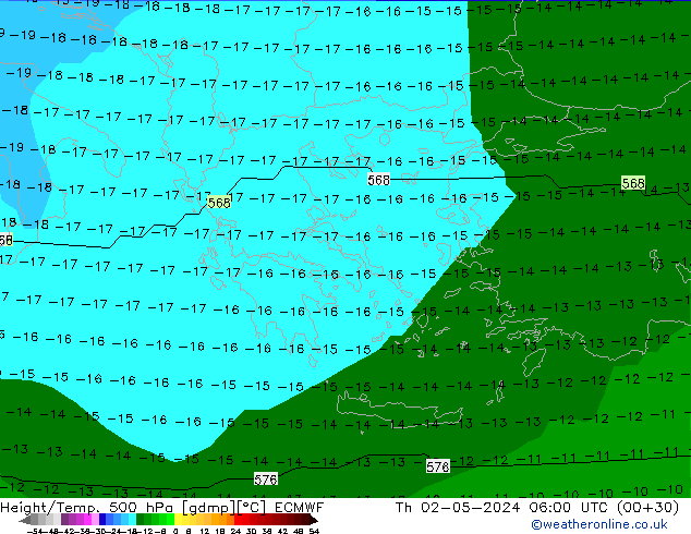 Height/Temp. 500 hPa ECMWF Čt 02.05.2024 06 UTC