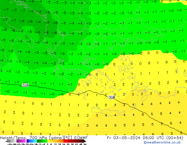 Height/Temp. 700 hPa ECMWF Fr 03.05.2024 06 UTC