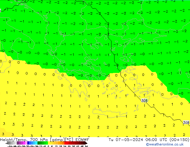 Height/Temp. 700 hPa ECMWF Tu 07.05.2024 06 UTC