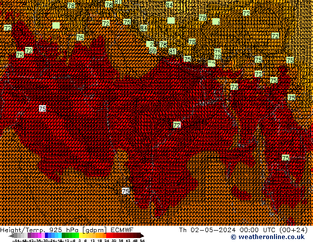 Height/Temp. 925 hPa ECMWF czw. 02.05.2024 00 UTC