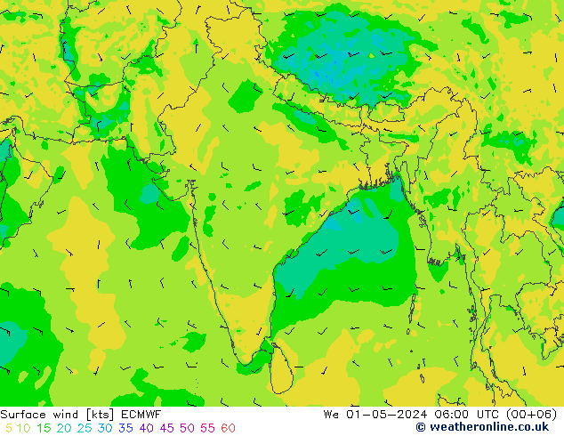 Surface wind ECMWF We 01.05.2024 06 UTC