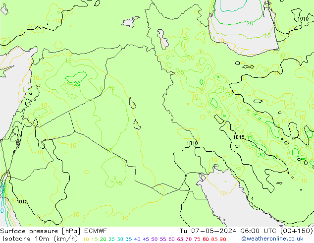 Isotachs (kph) ECMWF Tu 07.05.2024 06 UTC