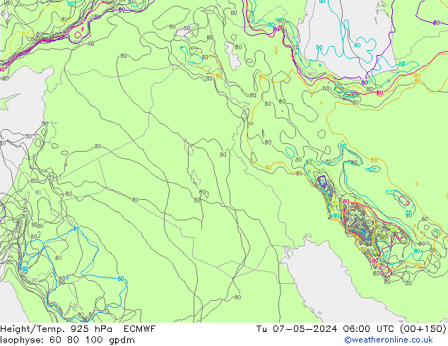 Height/Temp. 925 hPa ECMWF Tu 07.05.2024 06 UTC