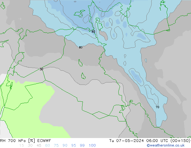 RH 700 hPa ECMWF Tu 07.05.2024 06 UTC