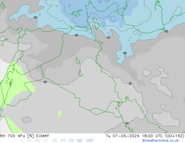 RH 700 hPa ECMWF Út 07.05.2024 18 UTC