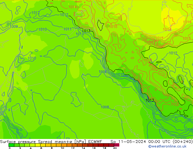 Surface pressure Spread ECMWF Sa 11.05.2024 00 UTC