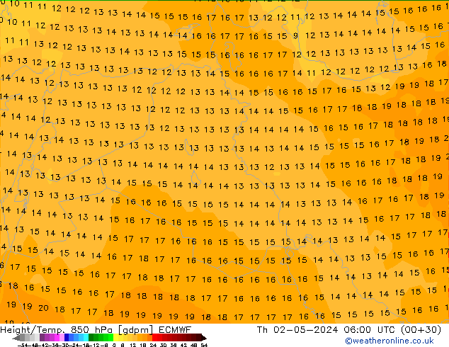 Hoogte/Temp. 850 hPa ECMWF do 02.05.2024 06 UTC