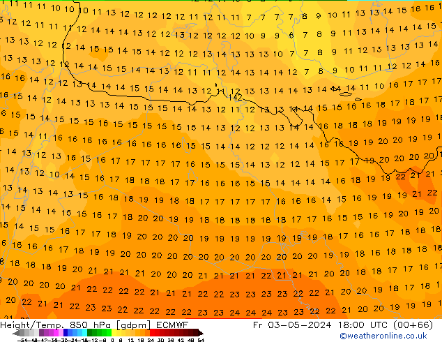 Géop./Temp. 850 hPa ECMWF ven 03.05.2024 18 UTC