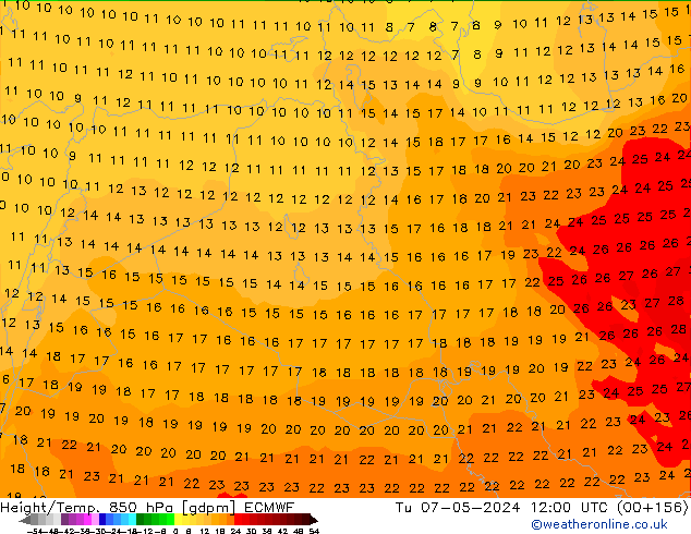 Height/Temp. 850 hPa ECMWF  07.05.2024 12 UTC