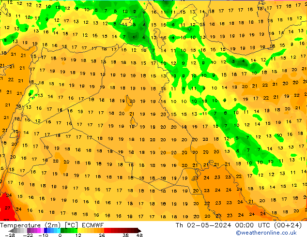 Temperatura (2m) ECMWF jue 02.05.2024 00 UTC