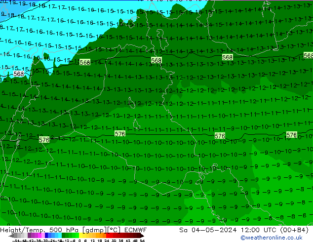 Height/Temp. 500 hPa ECMWF Sáb 04.05.2024 12 UTC