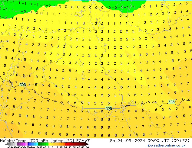 Height/Temp. 700 hPa ECMWF  04.05.2024 00 UTC