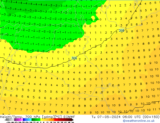 Height/Temp. 700 hPa ECMWF Tu 07.05.2024 06 UTC