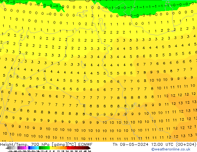 Géop./Temp. 700 hPa ECMWF jeu 09.05.2024 12 UTC