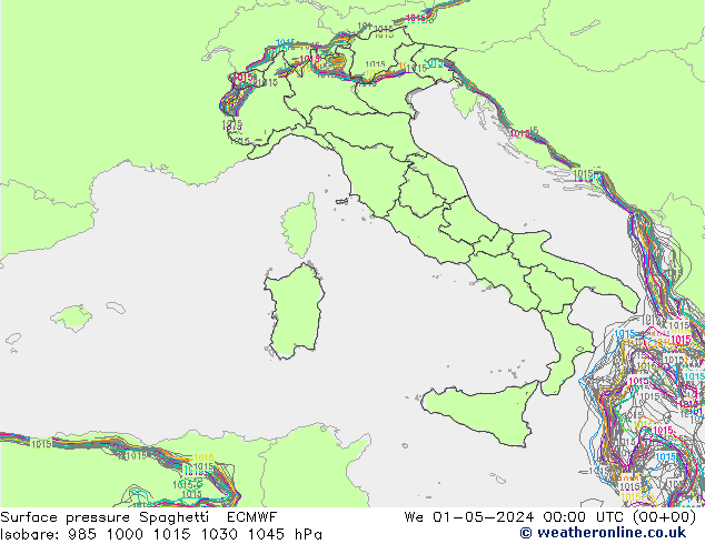 Luchtdruk op zeeniveau Spaghetti ECMWF wo 01.05.2024 00 UTC
