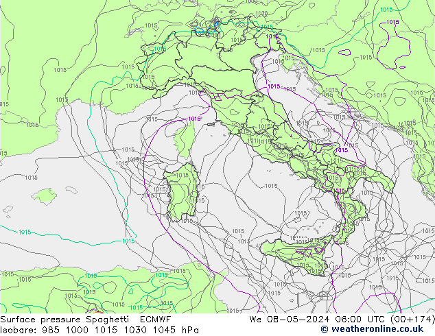 Luchtdruk op zeeniveau Spaghetti ECMWF wo 08.05.2024 06 UTC