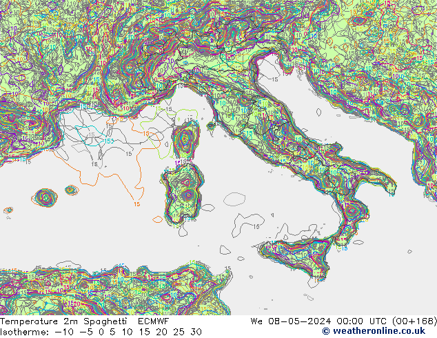 Temperatuurkaart Spaghetti ECMWF wo 08.05.2024 00 UTC