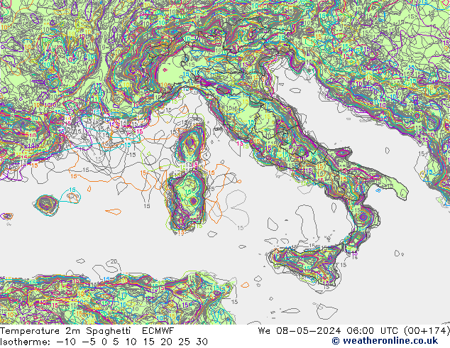 mapa temperatury 2m Spaghetti ECMWF śro. 08.05.2024 06 UTC