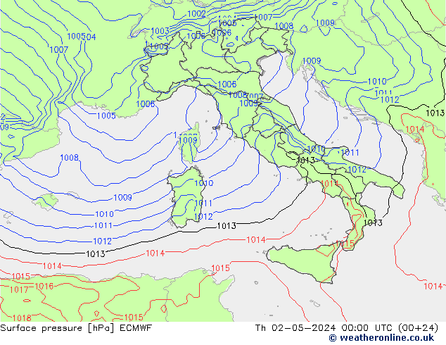 pressão do solo ECMWF Qui 02.05.2024 00 UTC