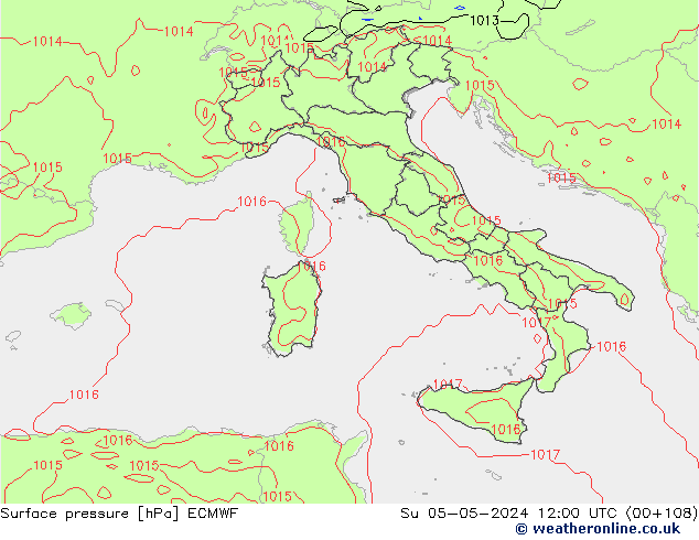 Pressione al suolo ECMWF dom 05.05.2024 12 UTC