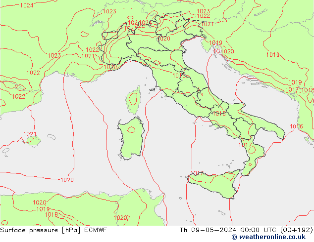 pressão do solo ECMWF Qui 09.05.2024 00 UTC