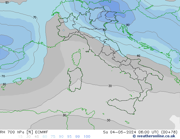 RH 700 hPa ECMWF Sa 04.05.2024 06 UTC