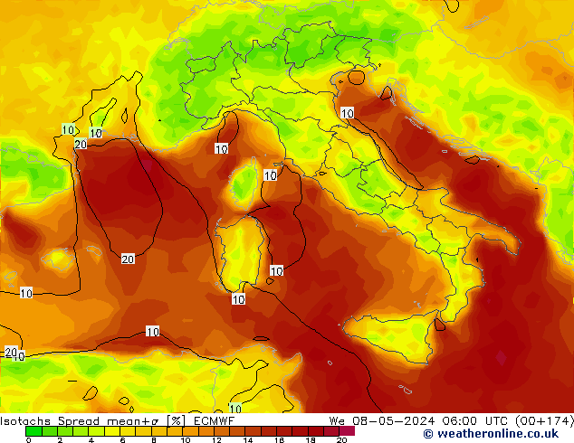 Isotachen Spread ECMWF wo 08.05.2024 06 UTC