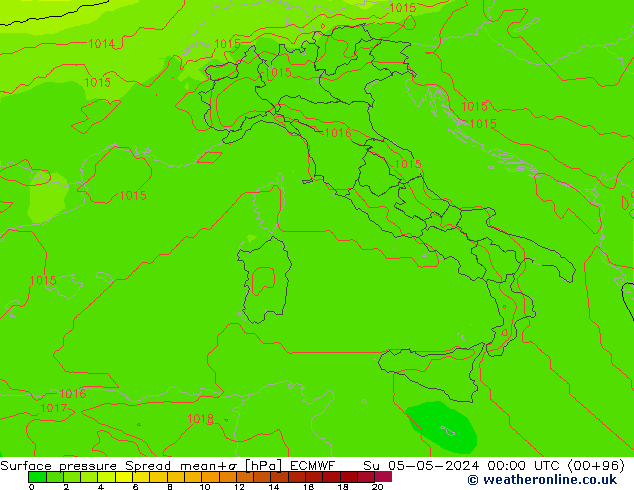 Luchtdruk op zeeniveau Spread ECMWF zo 05.05.2024 00 UTC