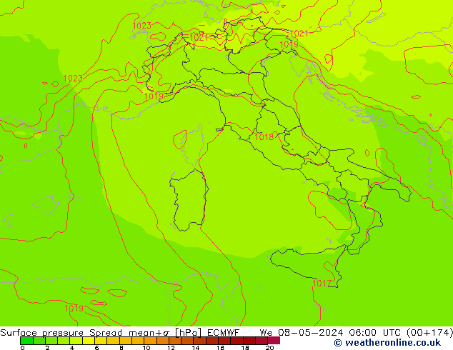 Luchtdruk op zeeniveau Spread ECMWF wo 08.05.2024 06 UTC