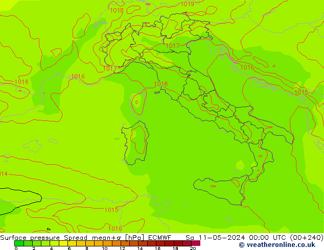 Surface pressure Spread ECMWF Sa 11.05.2024 00 UTC