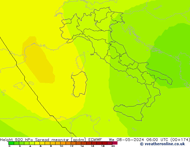 Height 500 hPa Spread ECMWF śro. 08.05.2024 06 UTC