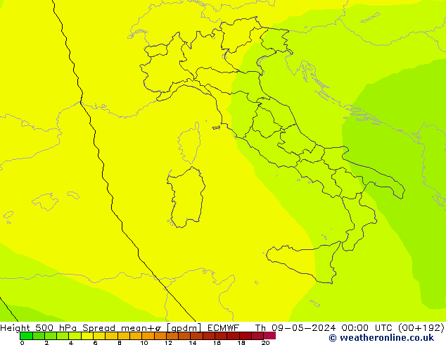 Height 500 hPa Spread ECMWF Čt 09.05.2024 00 UTC