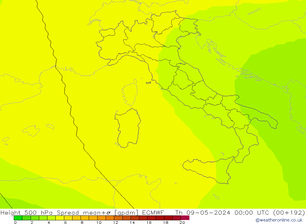 Geop. 500 hPa Spread ECMWF jue 09.05.2024 00 UTC