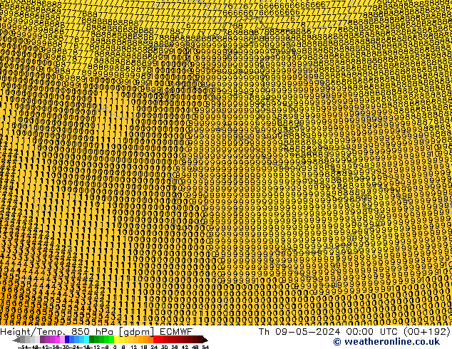 Geop./Temp. 850 hPa ECMWF jue 09.05.2024 00 UTC