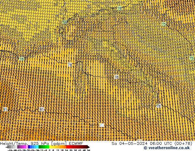 Height/Temp. 925 hPa ECMWF Sa 04.05.2024 06 UTC