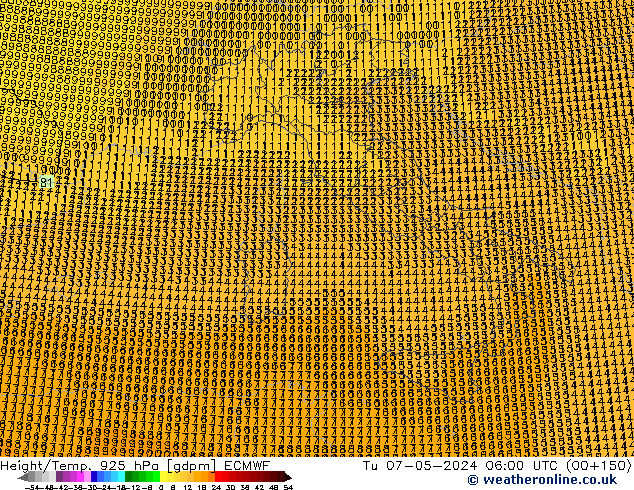 Géop./Temp. 925 hPa ECMWF mar 07.05.2024 06 UTC