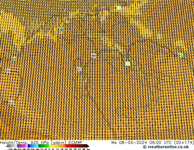 Height/Temp. 925 hPa ECMWF śro. 08.05.2024 06 UTC