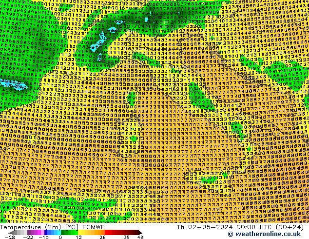 Temperature (2m) ECMWF Th 02.05.2024 00 UTC