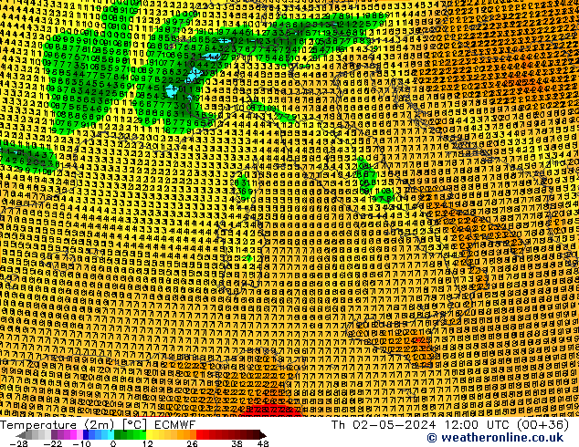 Temperature (2m) ECMWF Th 02.05.2024 12 UTC