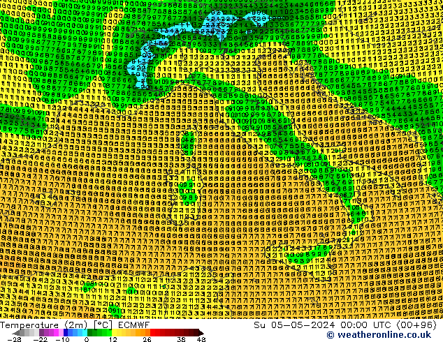 Temperatuurkaart (2m) ECMWF zo 05.05.2024 00 UTC