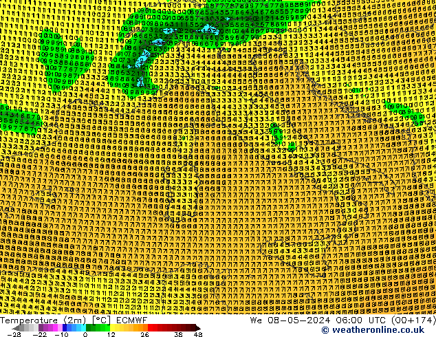 Temperatuurkaart (2m) ECMWF wo 08.05.2024 06 UTC